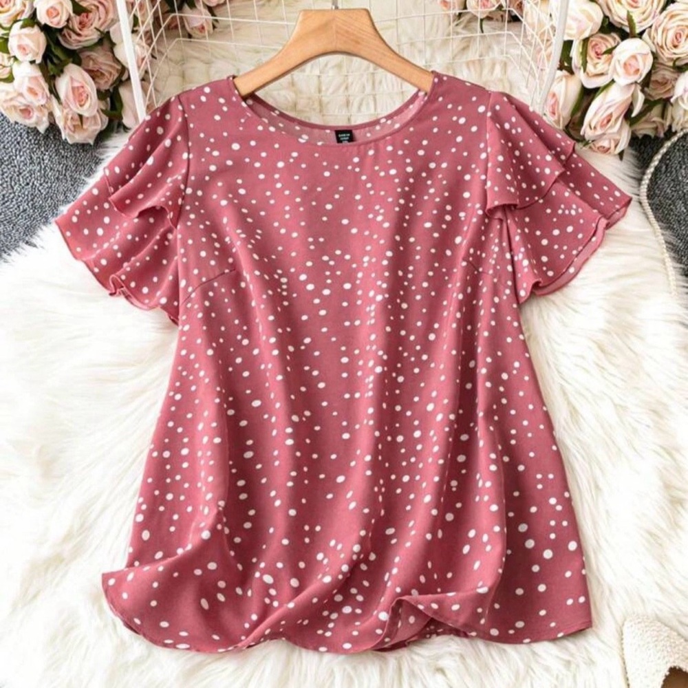 SHEIN Pink Flutter Sleeve Ruffled Blouse
